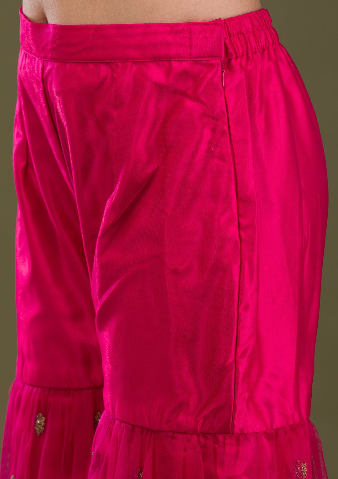 Rani Pink Zariwork Net Readymade Salwar Suit-Koskii