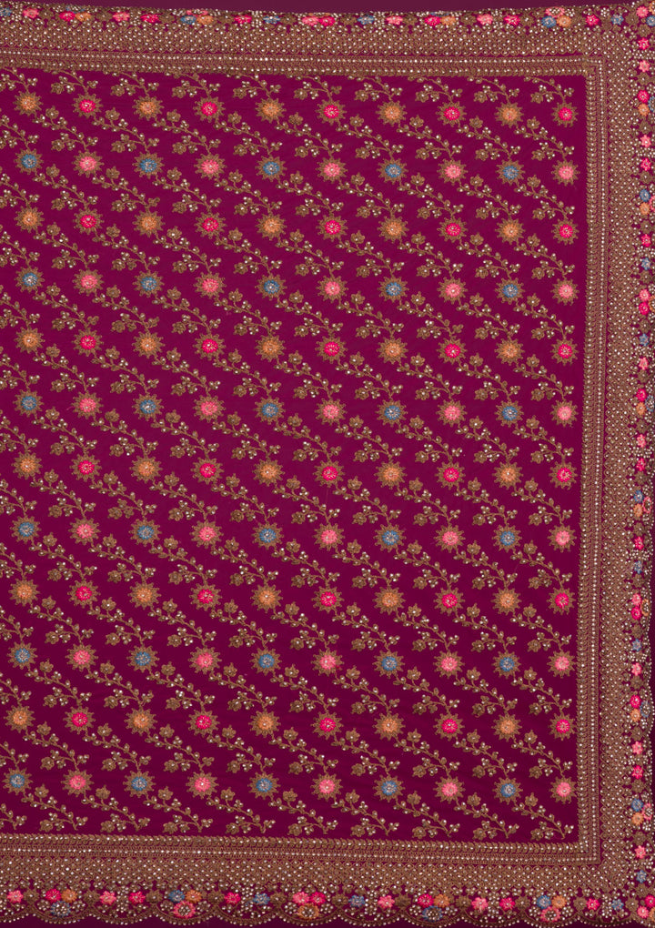 Rani Pink Zariwork Net Saree-Koskii