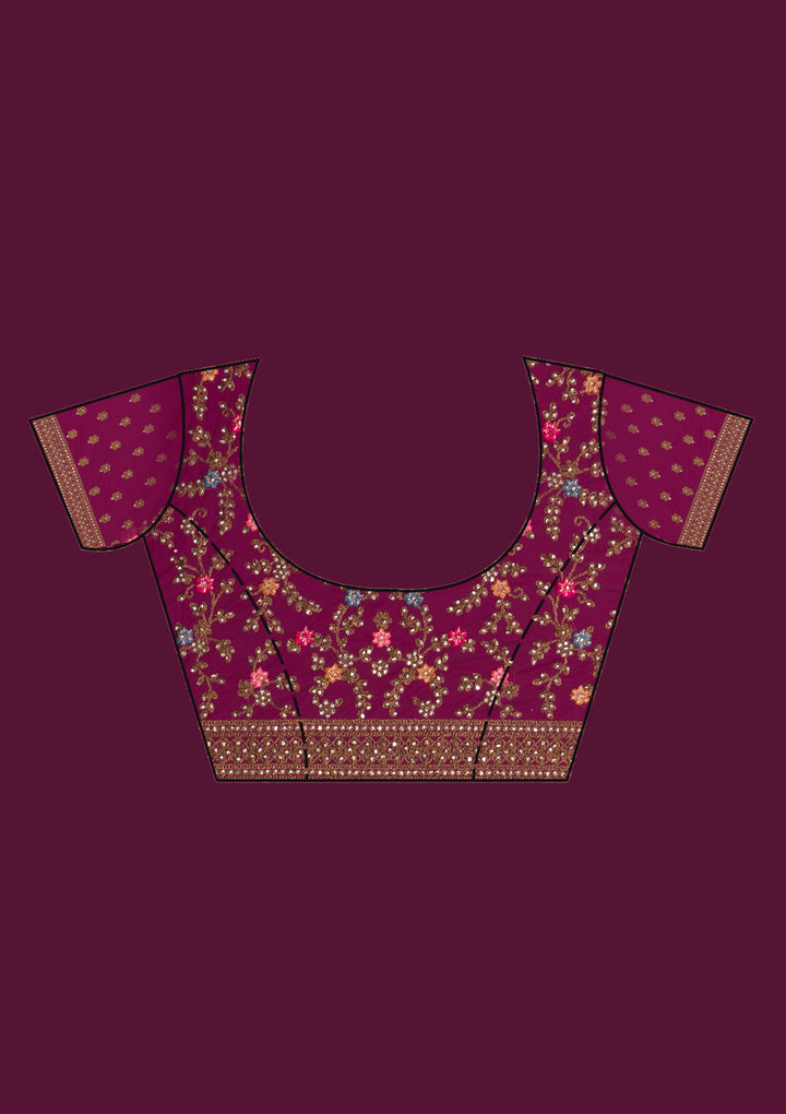 Rani Pink Zariwork Net Saree-Koskii