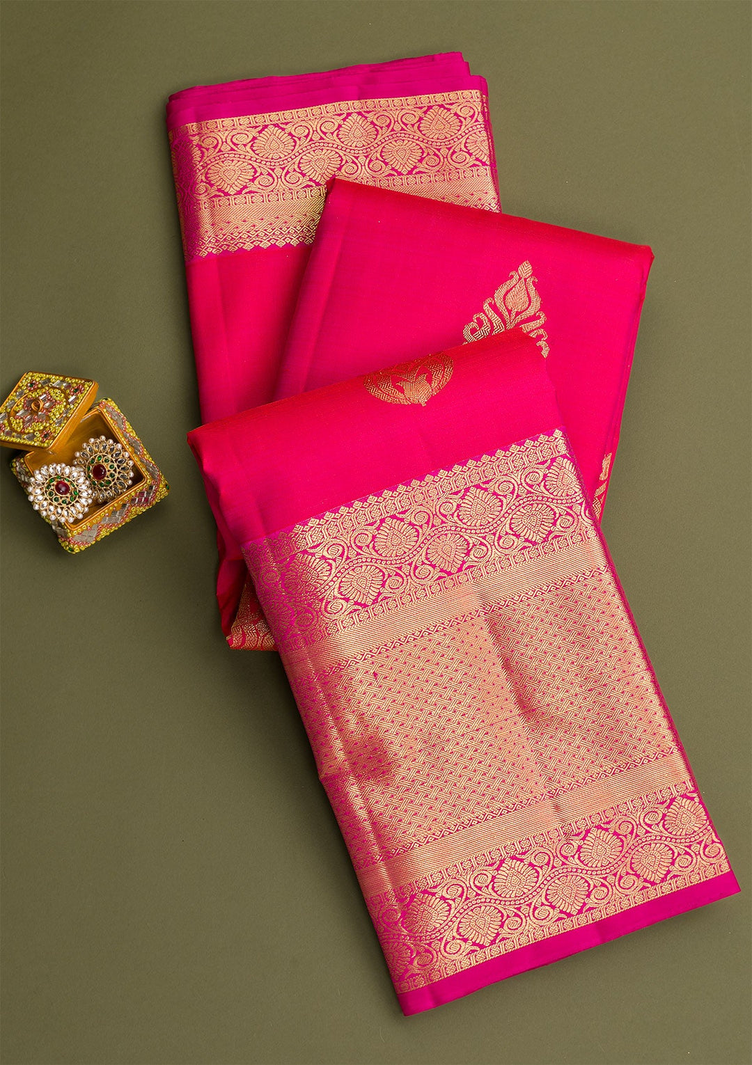 Rani Pink Gold Zariwork Pure Silk Saree - Koskii