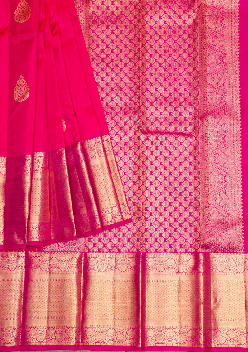 Rani Pink Gold Zariwork Pure Silk Saree - Koskii