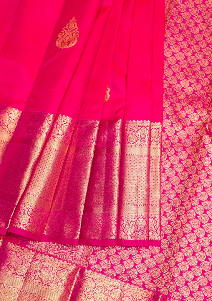 Rani Pink Gold Zariwork Pure Silk Saree - Koskii