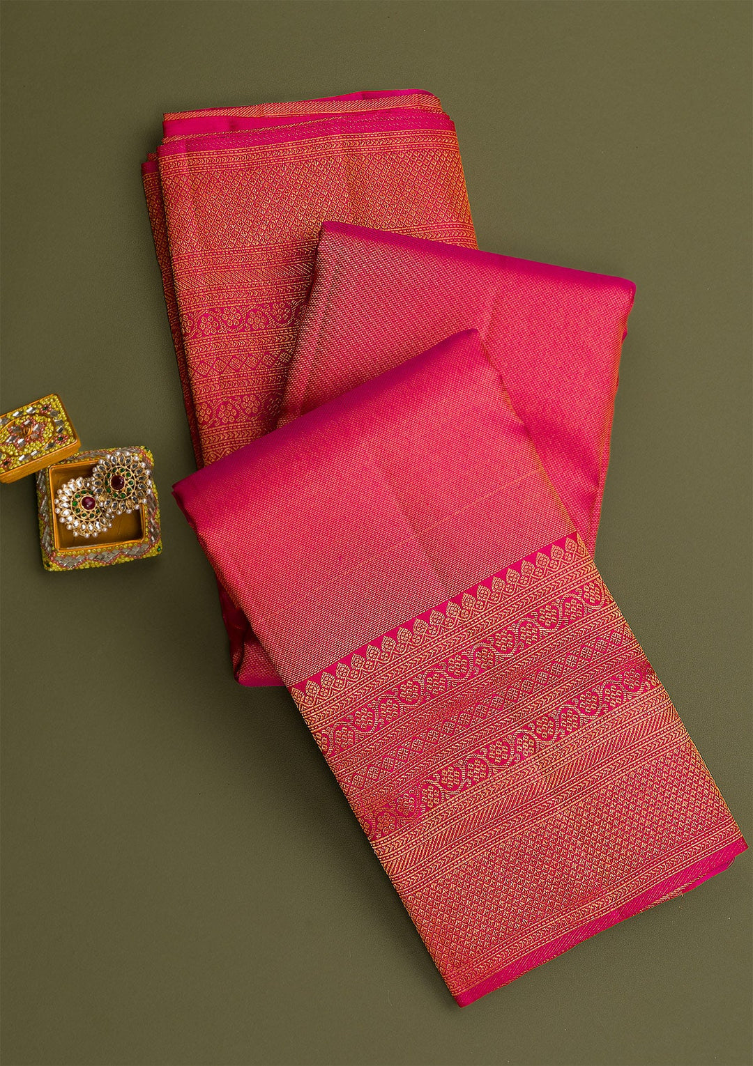 Rani Pink Gold Zariwork Pure Silk Saree - Koskii