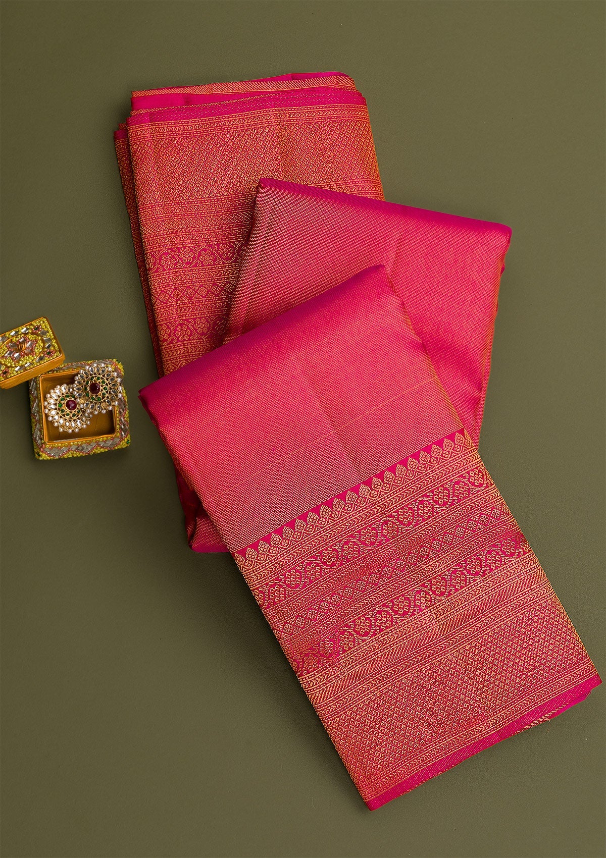 Rani Pink Gold Zariwork Pure Silk Saree - Koskii