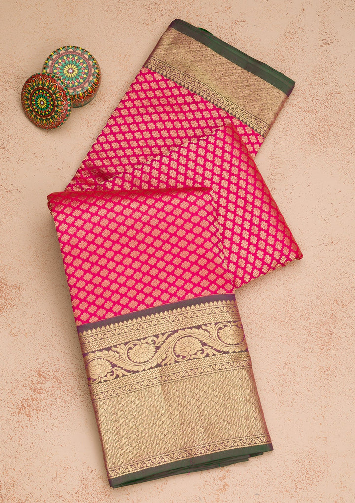 Rani Pink Zariwork Pure Silk Saree-Koskii