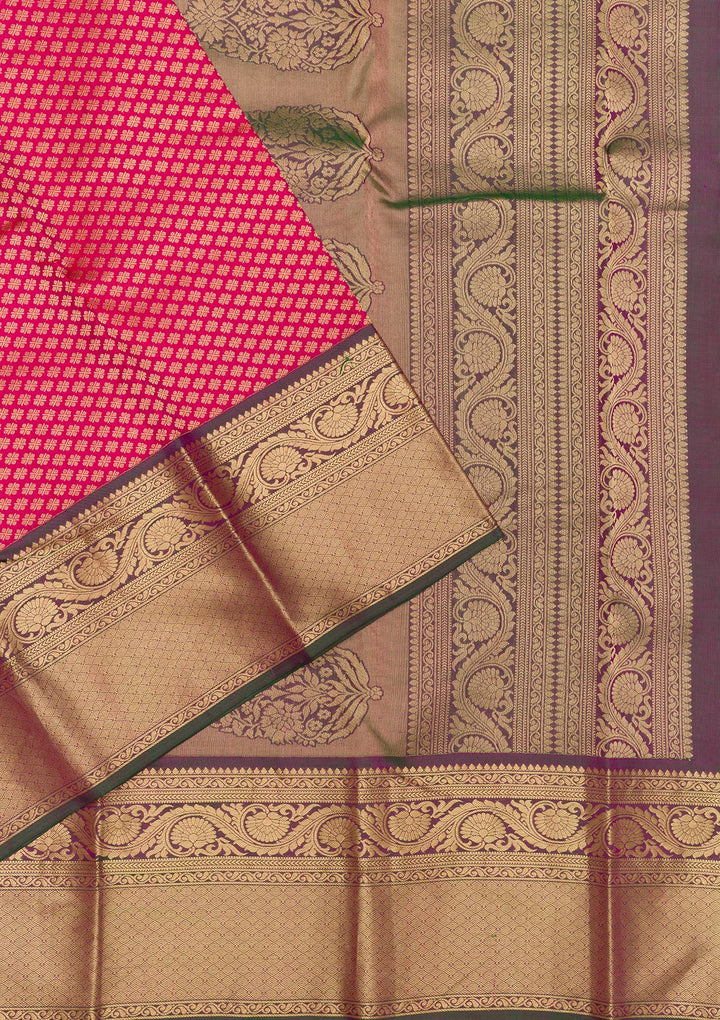 Rani Pink Zariwork Pure Silk Saree-Koskii