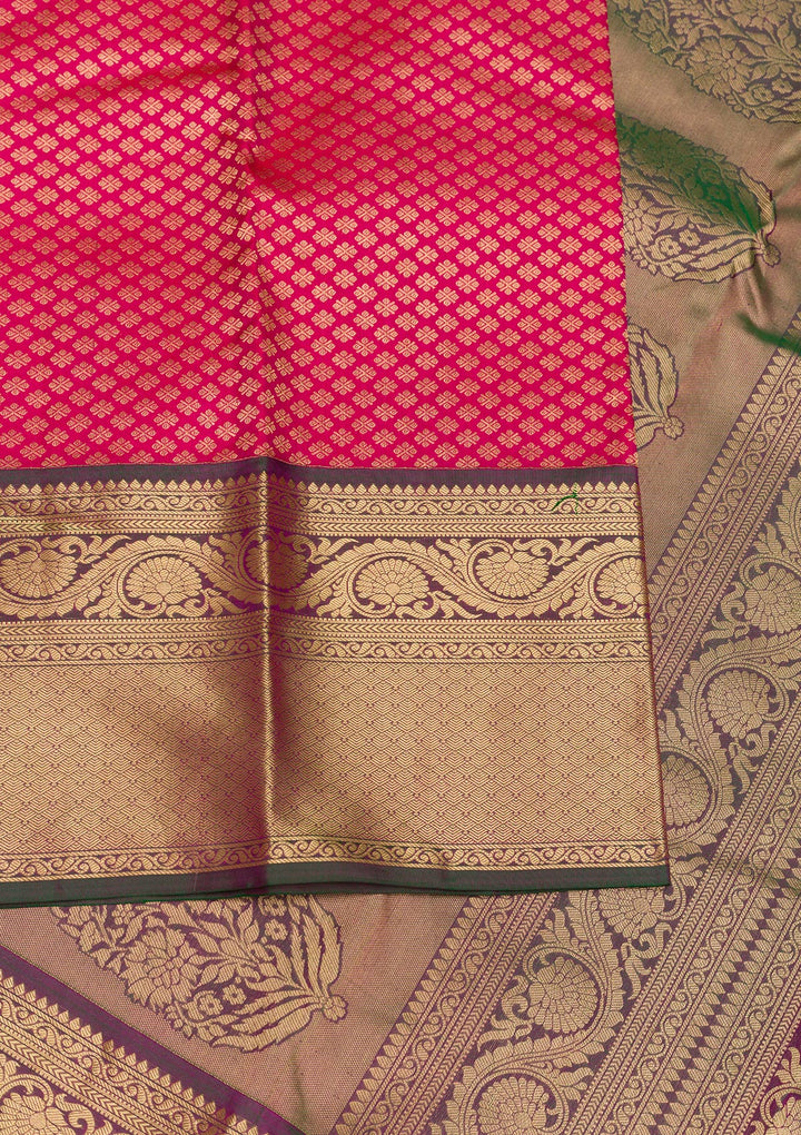 Rani Pink Zariwork Pure Silk Saree-Koskii