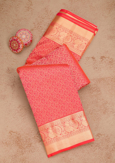 Rani Pink Zariwork Pure Silk Saree-Koskii