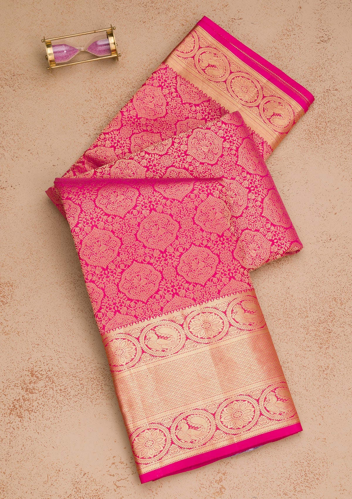 Rani Pink Zariwork Pure Silk Saree-Koskii