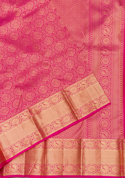 Rani Pink Zariwork Pure Silk Saree-Koskii