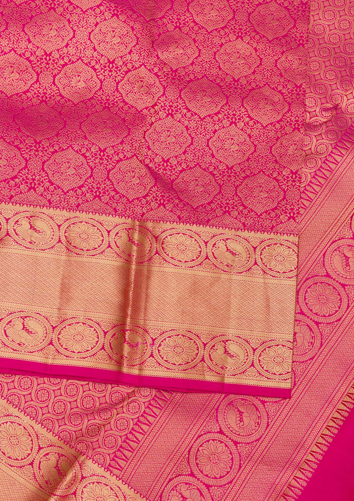 Rani Pink Zariwork Pure Silk Saree-Koskii