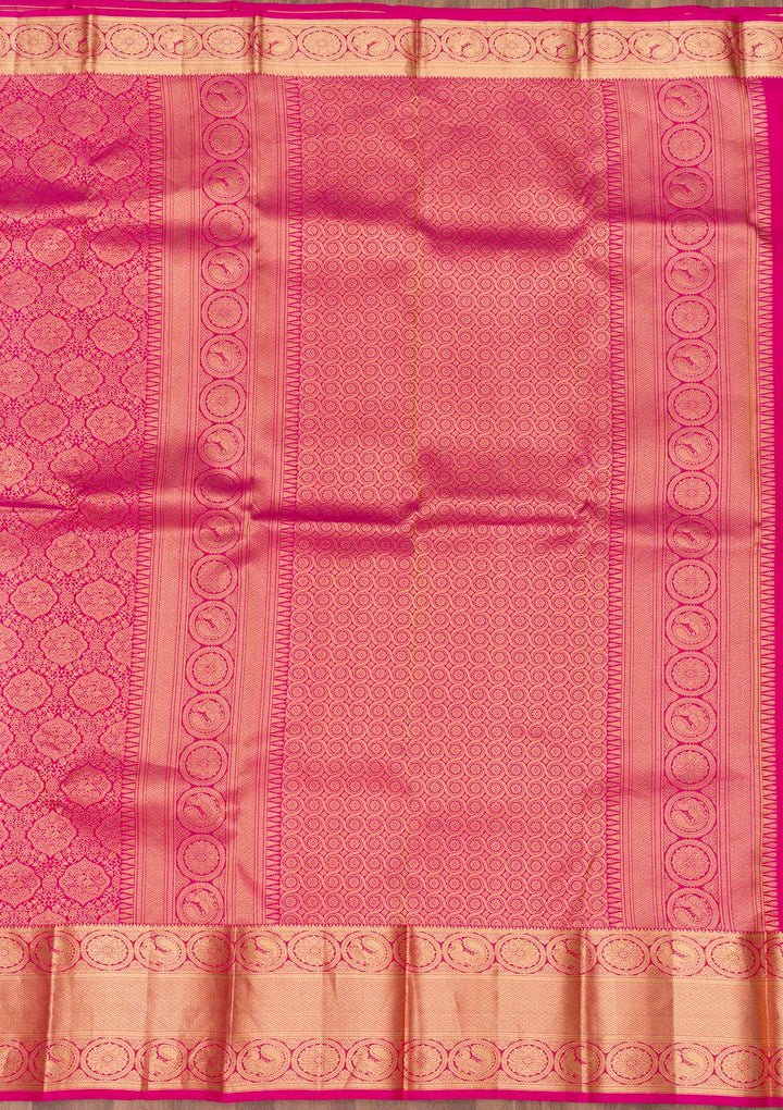 Rani Pink Zariwork Pure Silk Saree-Koskii