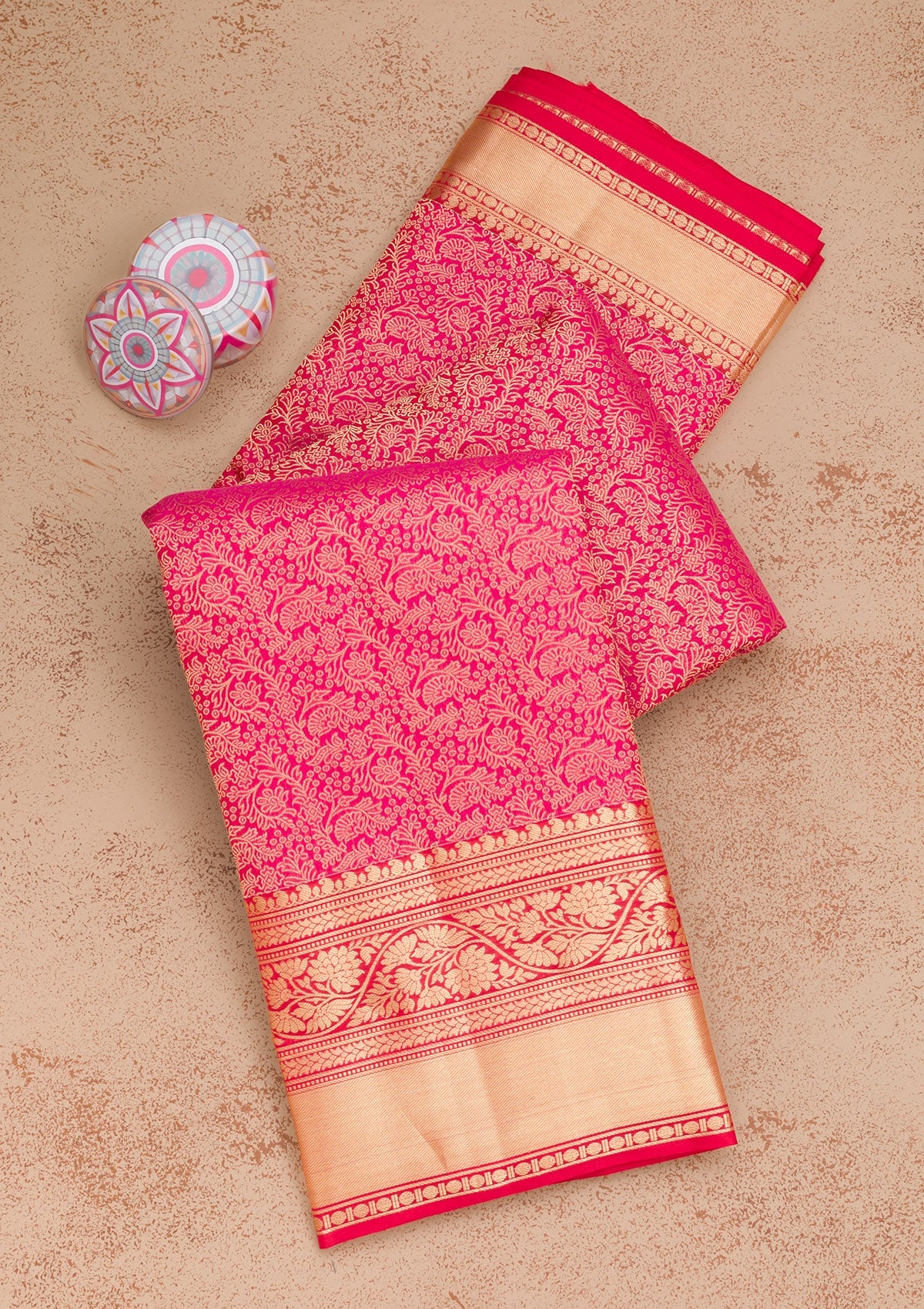 Rani Pink Zariwork Pure Silk Saree-Koskii