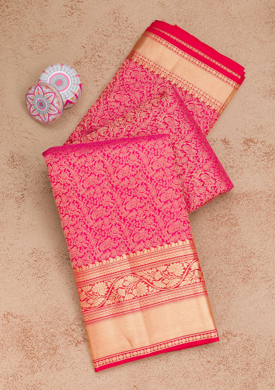 Rani Pink Zariwork Pure Silk Saree-Koskii