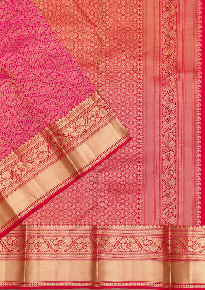 Rani Pink Zariwork Pure Silk Saree-Koskii