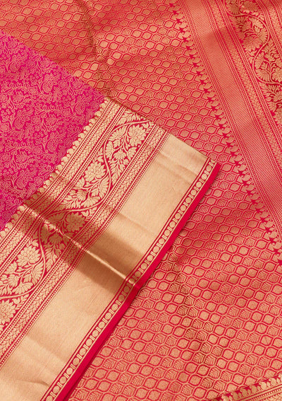 Rani Pink Zariwork Pure Silk Saree-Koskii