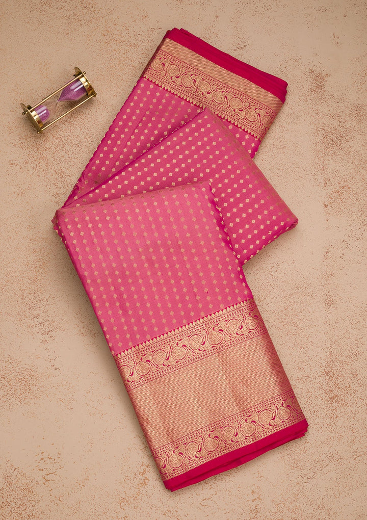 Rani Pink Zariwork Pure Silk Saree-Koskii