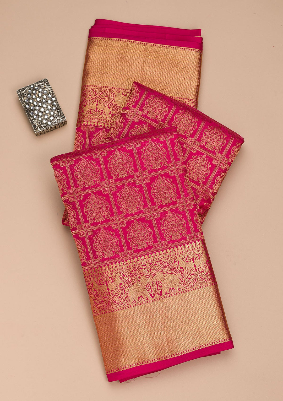 Rani Pink Zariwork Pure Silk Saree-Koskii