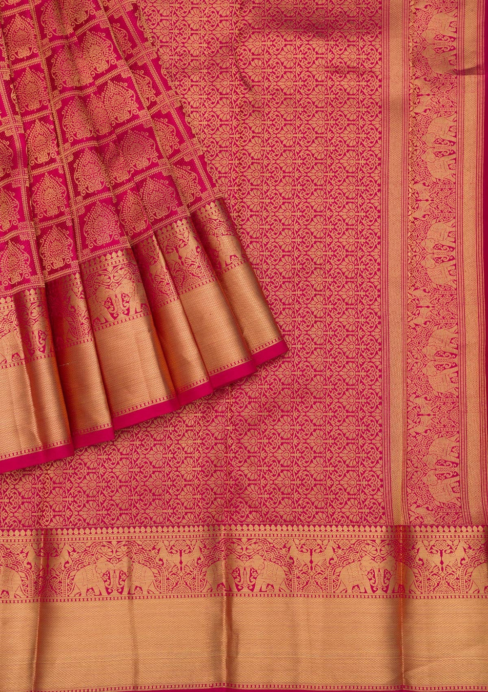 Rani Pink Zariwork Pure Silk Saree-Koskii