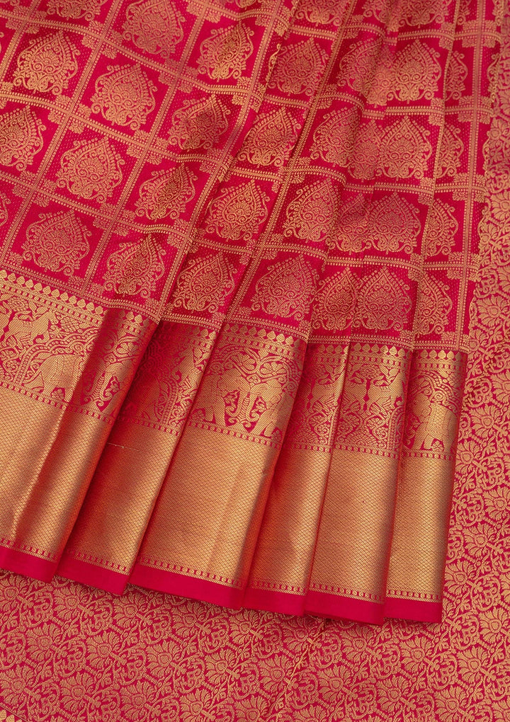 Rani Pink Zariwork Pure Silk Saree-Koskii
