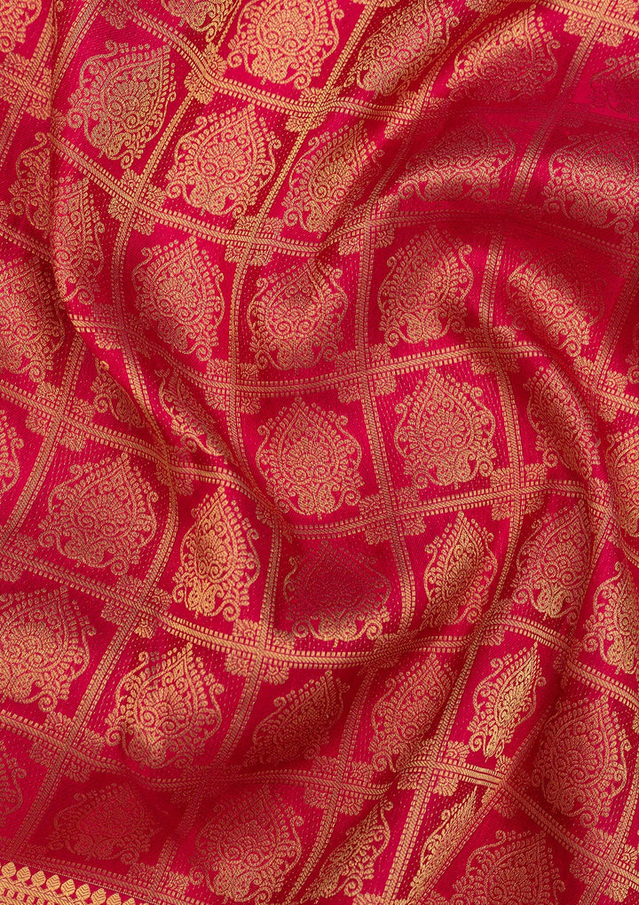 Rani Pink Zariwork Pure Silk Saree-Koskii