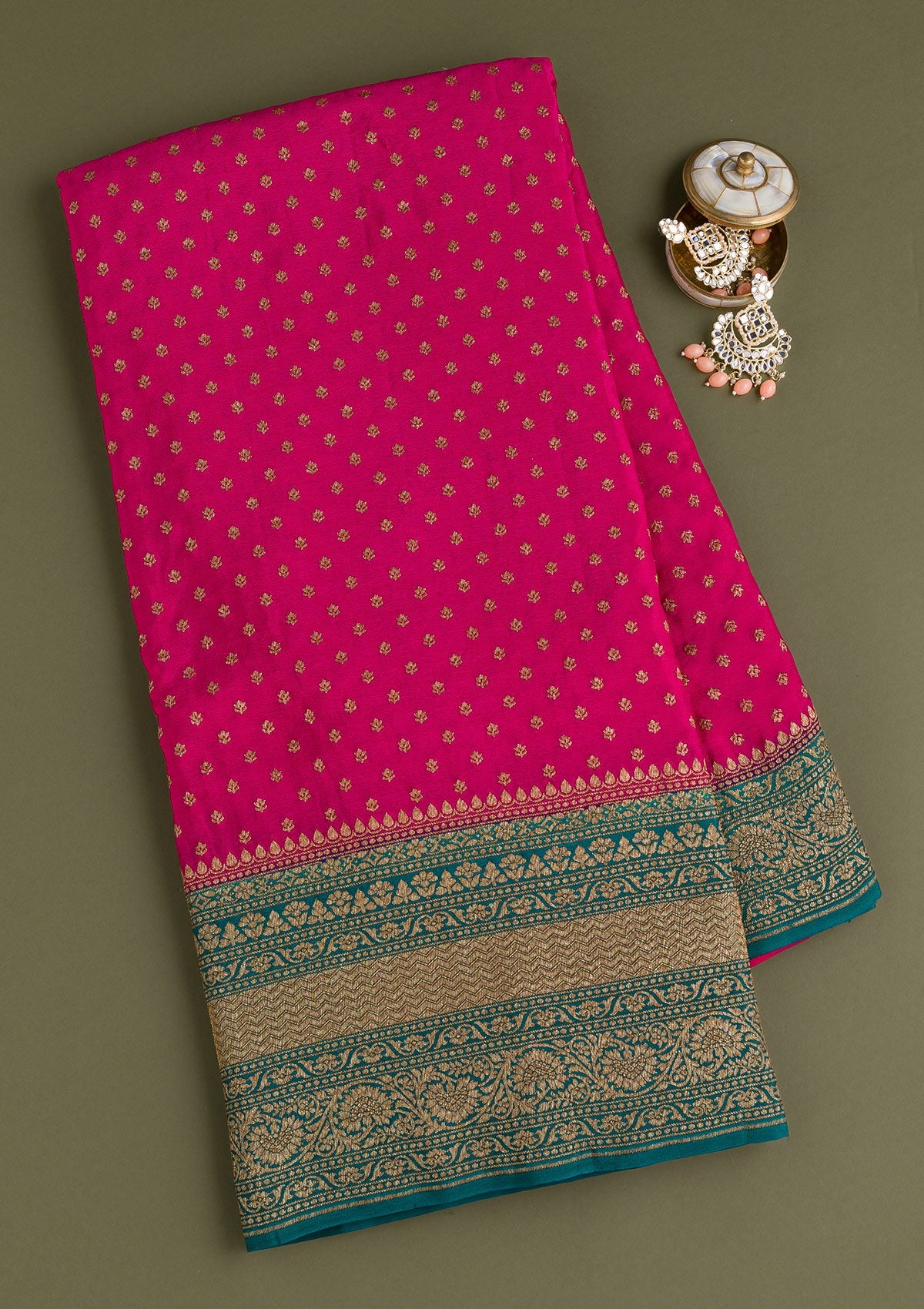 Rani Pink Zariwork Pure Silk Saree-Koskii