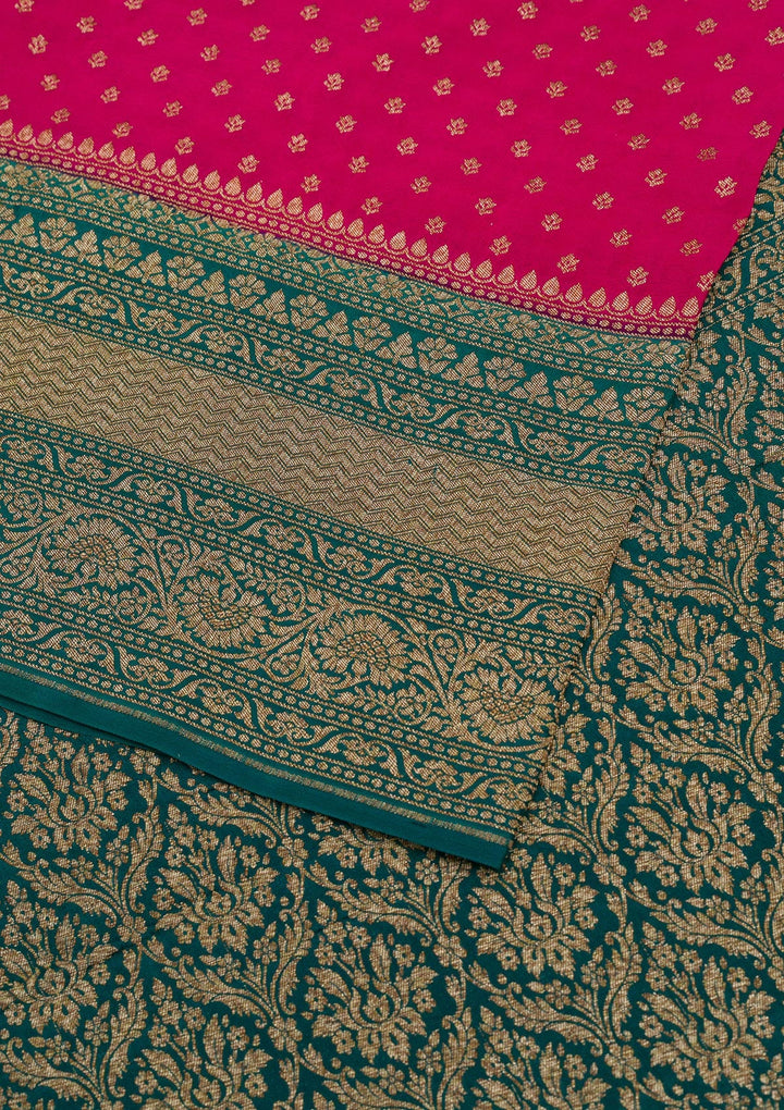 Rani Pink Zariwork Pure Silk Saree-Koskii