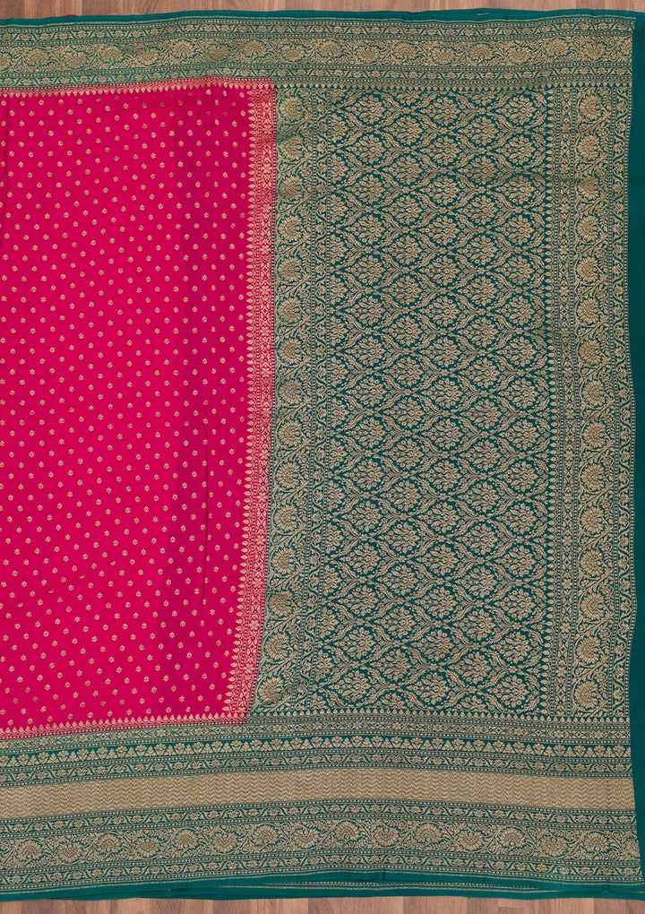 Rani Pink Zariwork Pure Silk Saree-Koskii