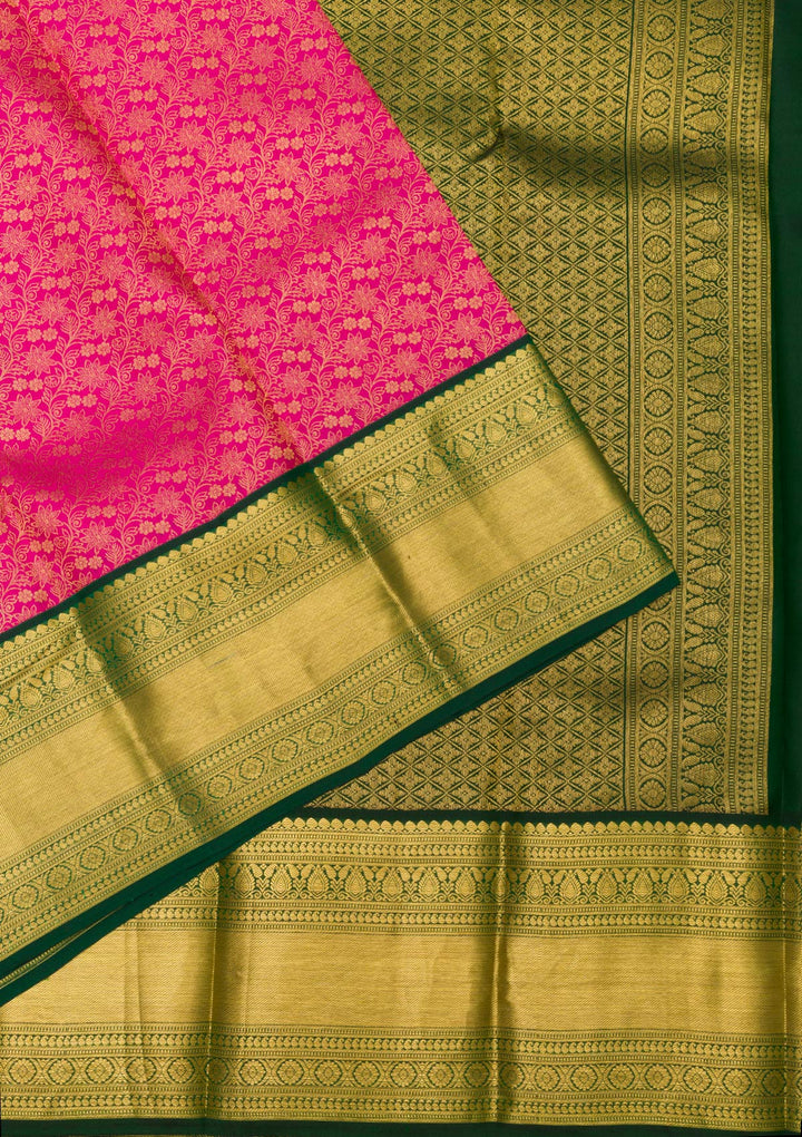 Rani Pink Zariwork Pure Silk Saree-Koskii