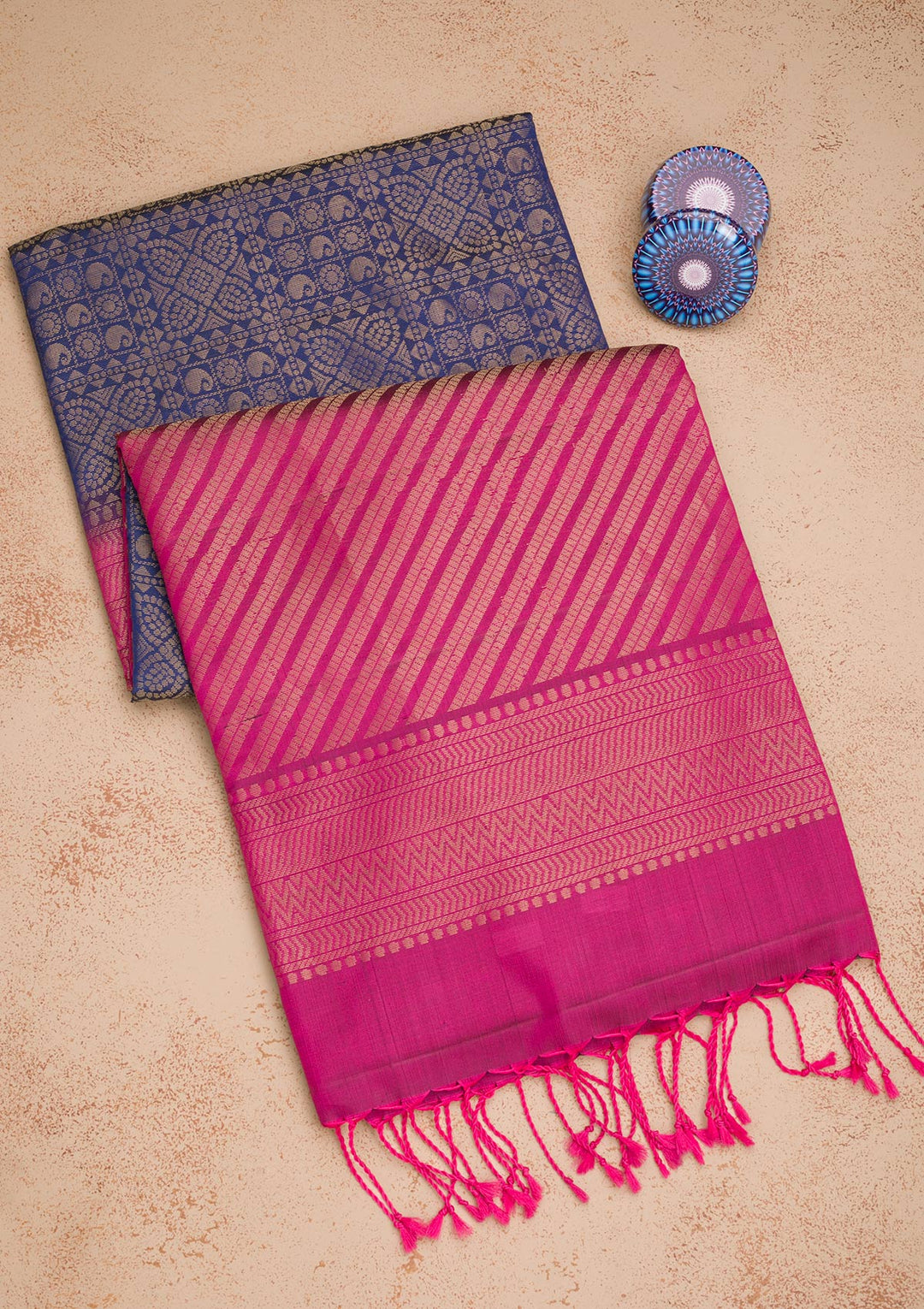 Rani Pink Zariwork Pure Silk Saree-Koskii