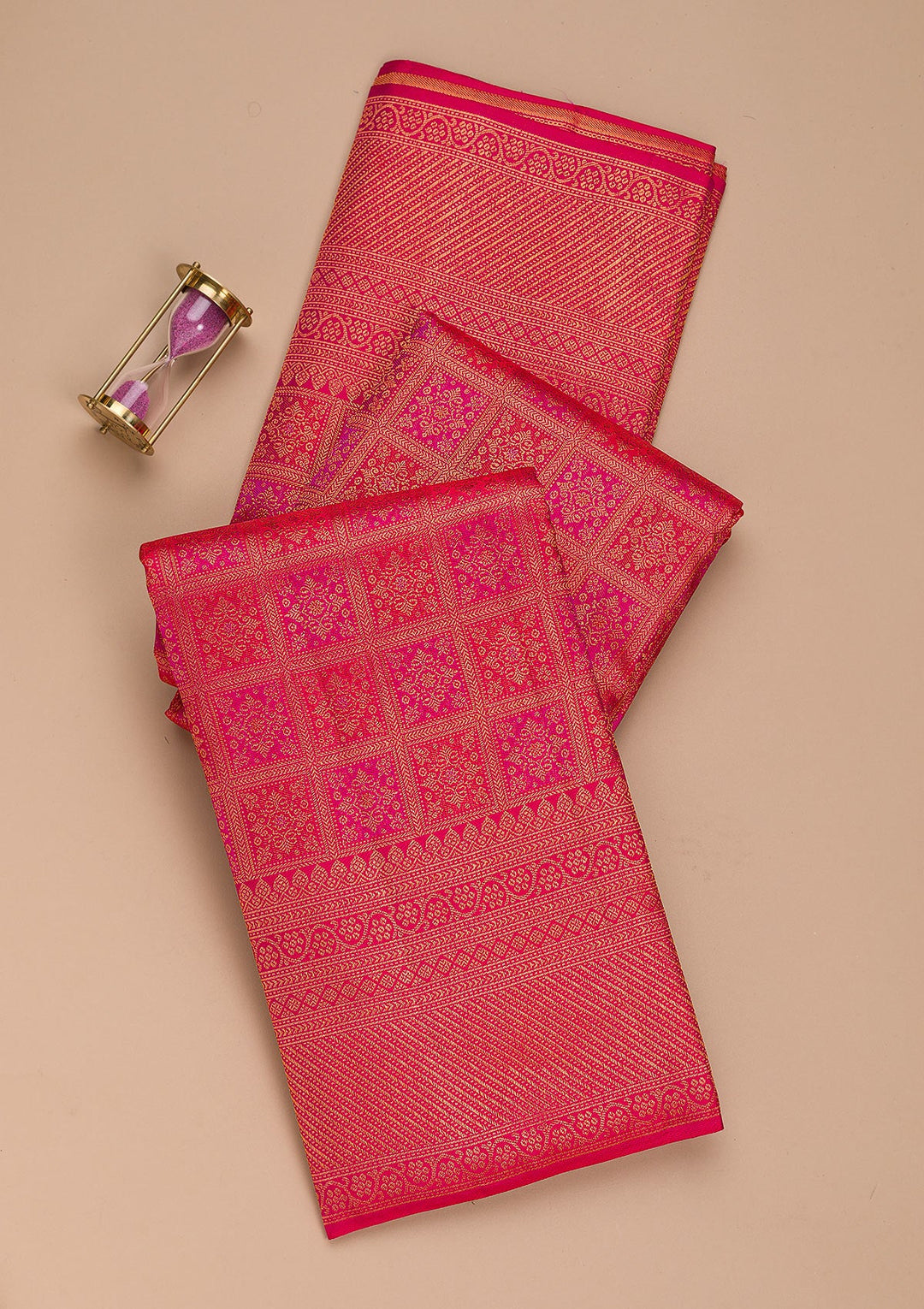 Rani Pink Zariwork Pure Silk Saree-Koskii