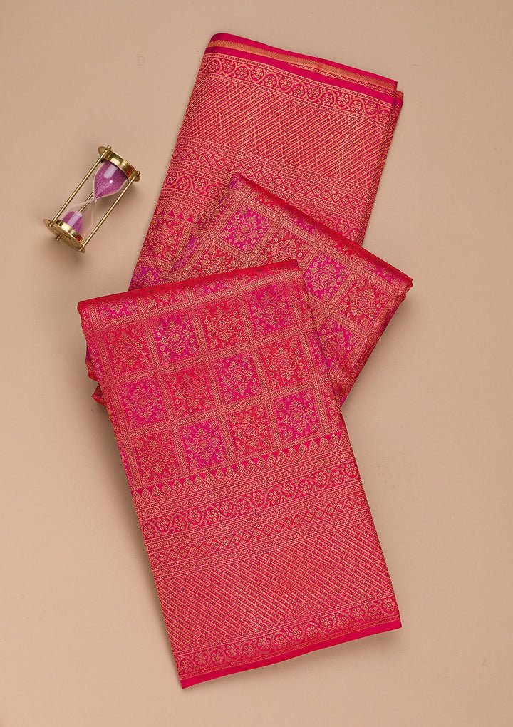 Rani Pink Zariwork Pure Silk Saree-Koskii