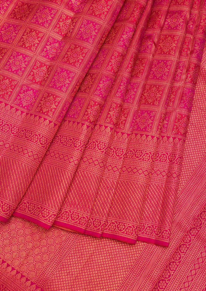 Rani Pink Zariwork Pure Silk Saree-Koskii
