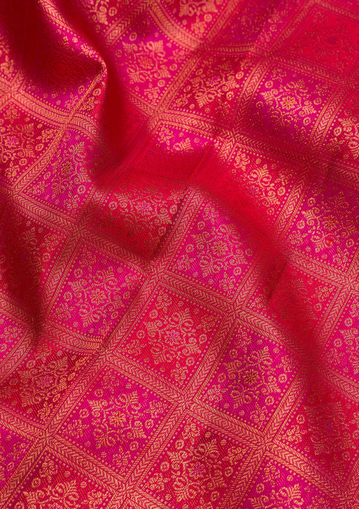 Rani Pink Zariwork Pure Silk Saree-Koskii