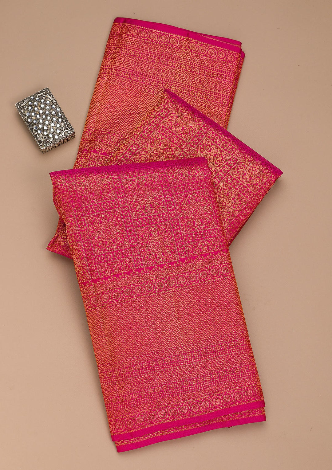 Rani Pink Zariwork Pure Silk Saree-Koskii