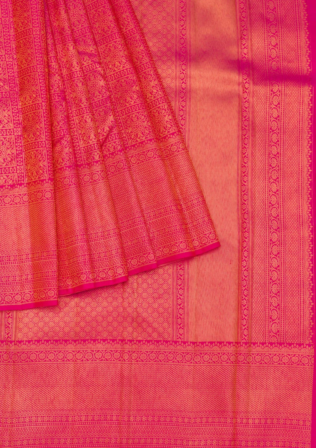 Rani Pink Zariwork Pure Silk Saree-Koskii