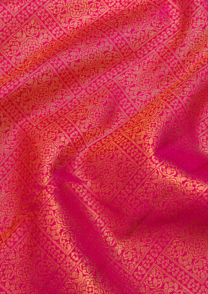 Rani Pink Zariwork Pure Silk Saree-Koskii