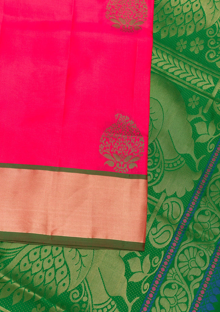 Rani Pink Zariwork Pure Silk Saree-Koskii