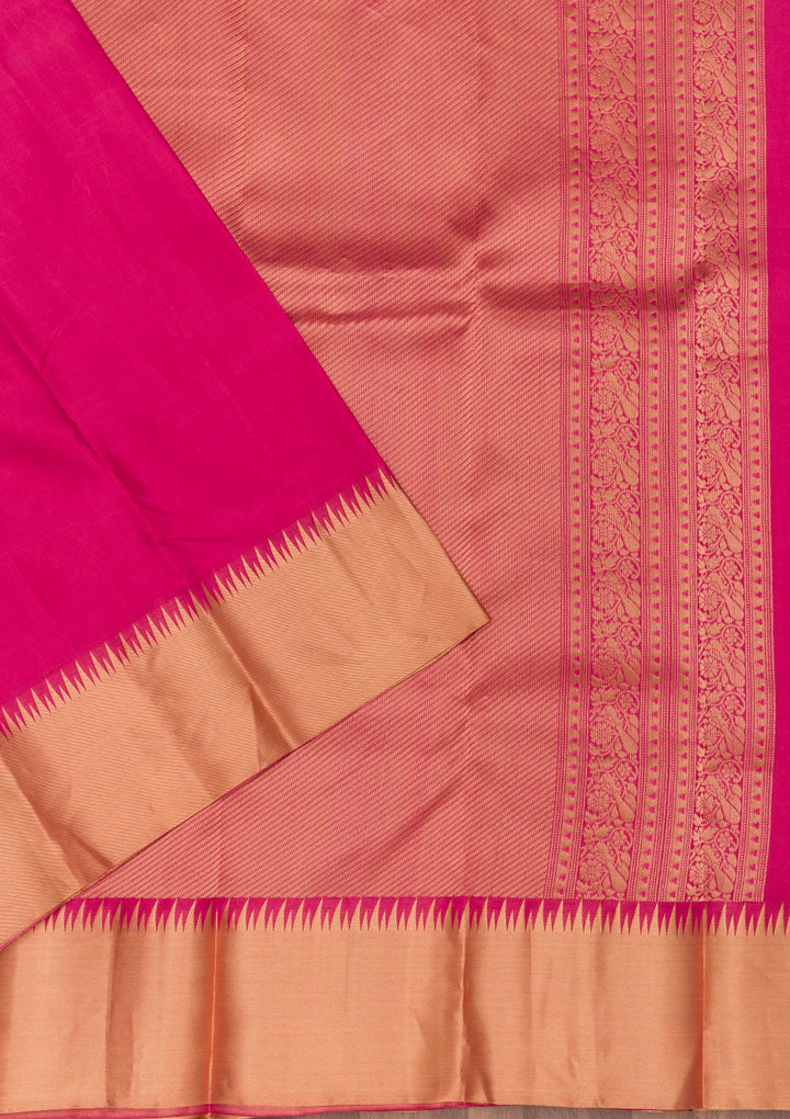 Rani Pink Zariwork Pure Silk Saree-Koskii