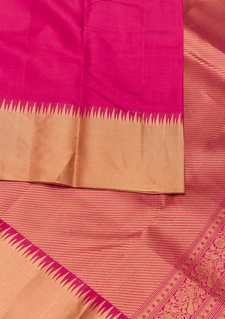 Rani Pink Zariwork Pure Silk Saree-Koskii