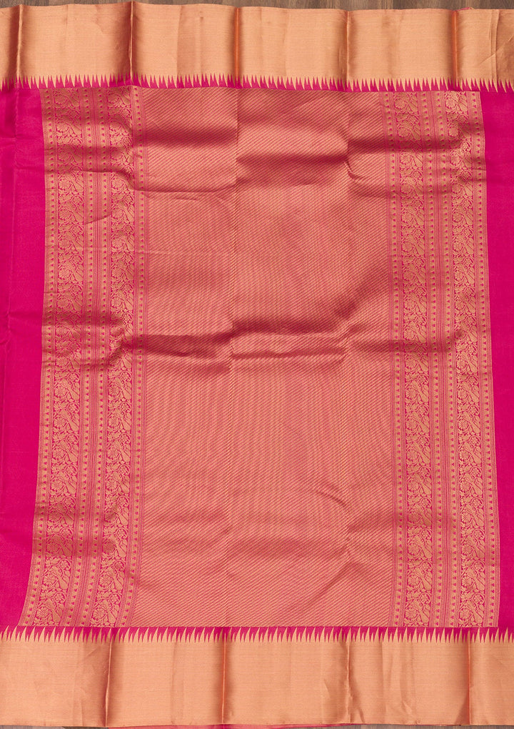 Rani Pink Zariwork Pure Silk Saree-Koskii