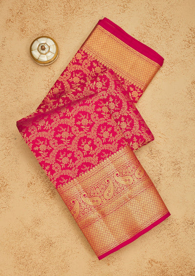 Rani Pink Zariwork Pure Silk Saree-Koskii