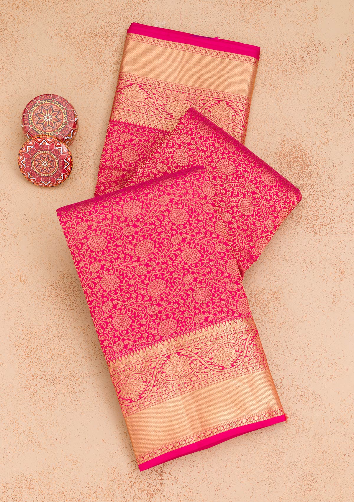 Rani Pink Zariwork Pure Silk Saree-Koskii