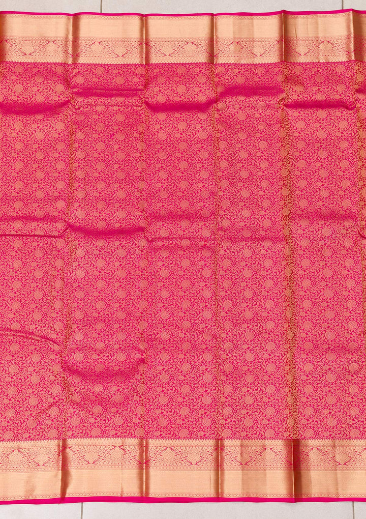Rani Pink Zariwork Pure Silk Saree-Koskii