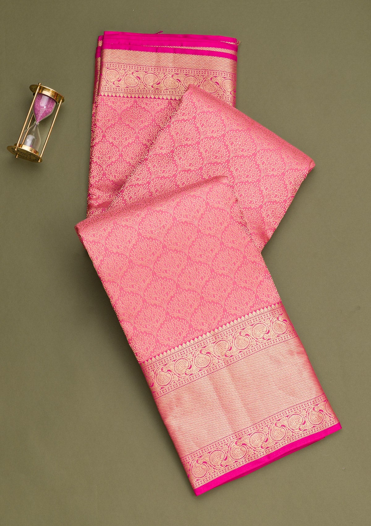 Rani Pink Zariwork Pure Silk Saree-Koskii