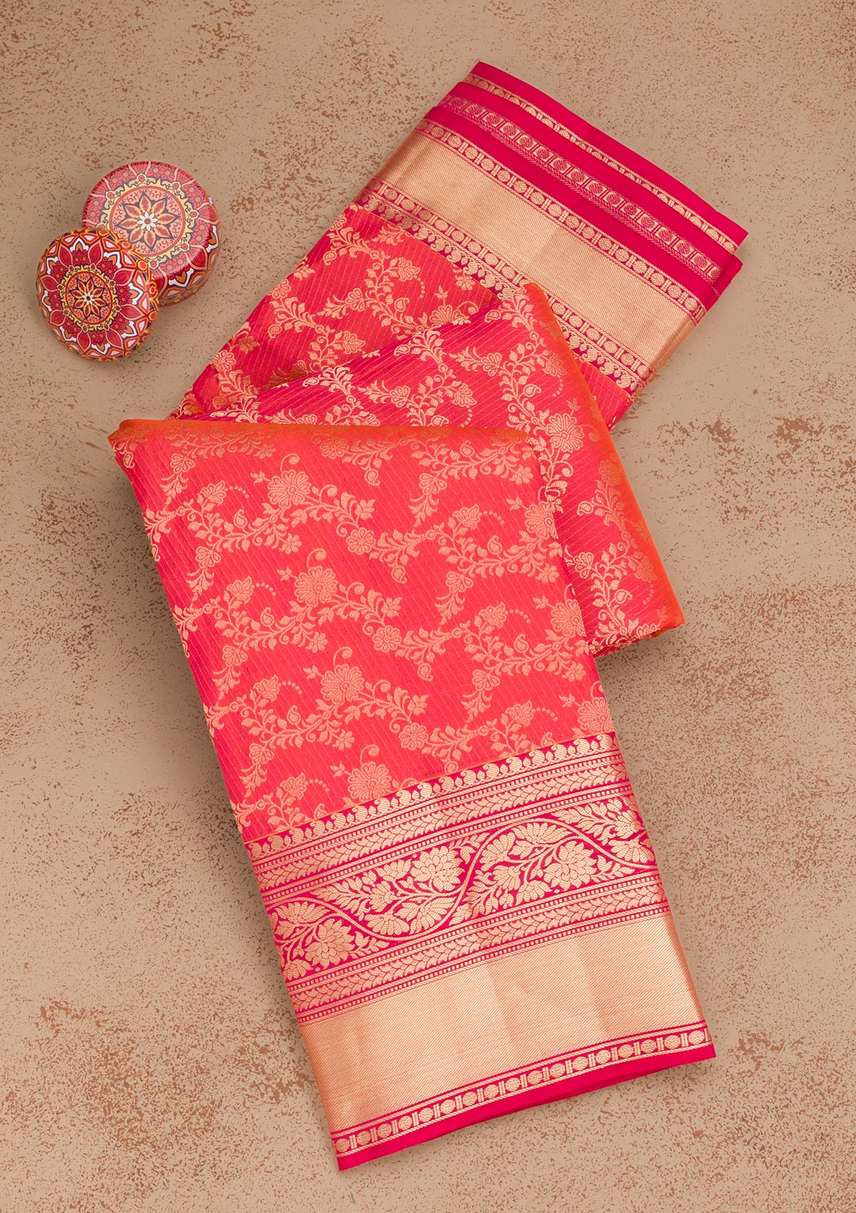 Rani Pink Zariwork Pure Silk Saree-Koskii