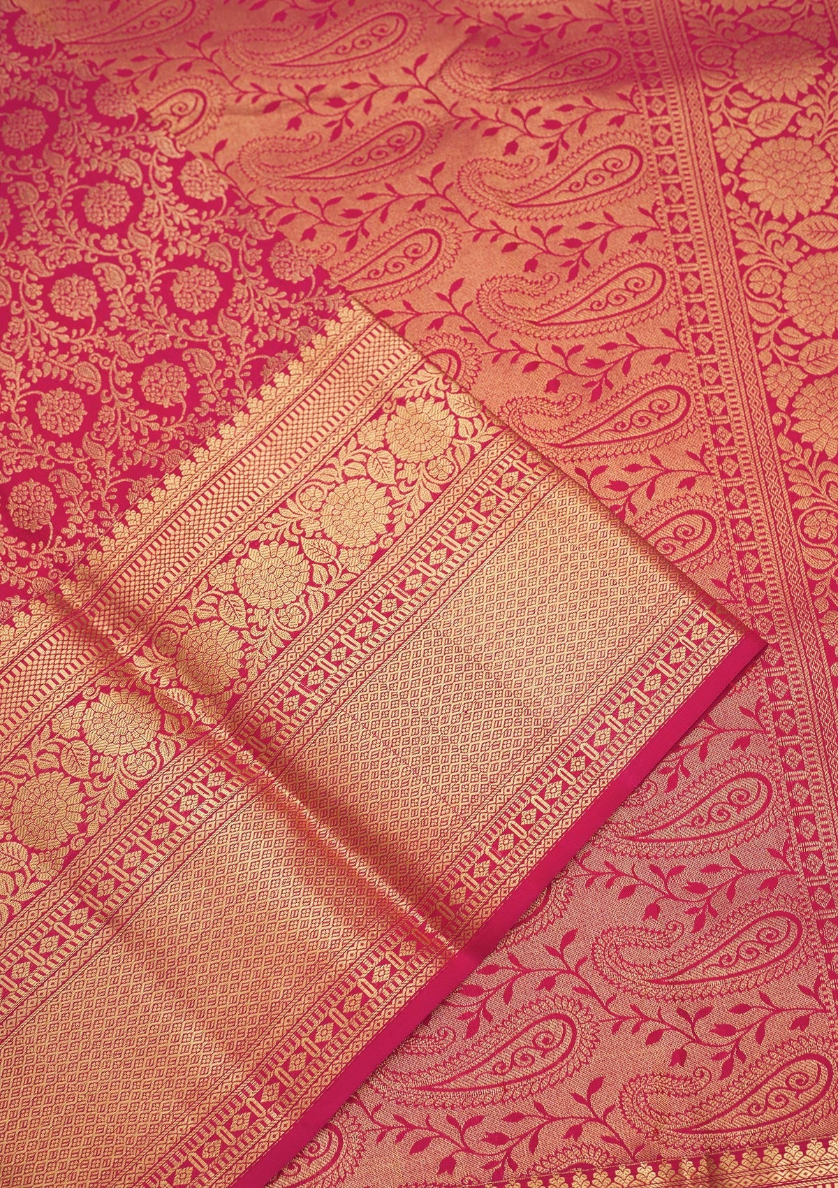 Rani Pink Zariwork Pure Silk Saree-Koskii