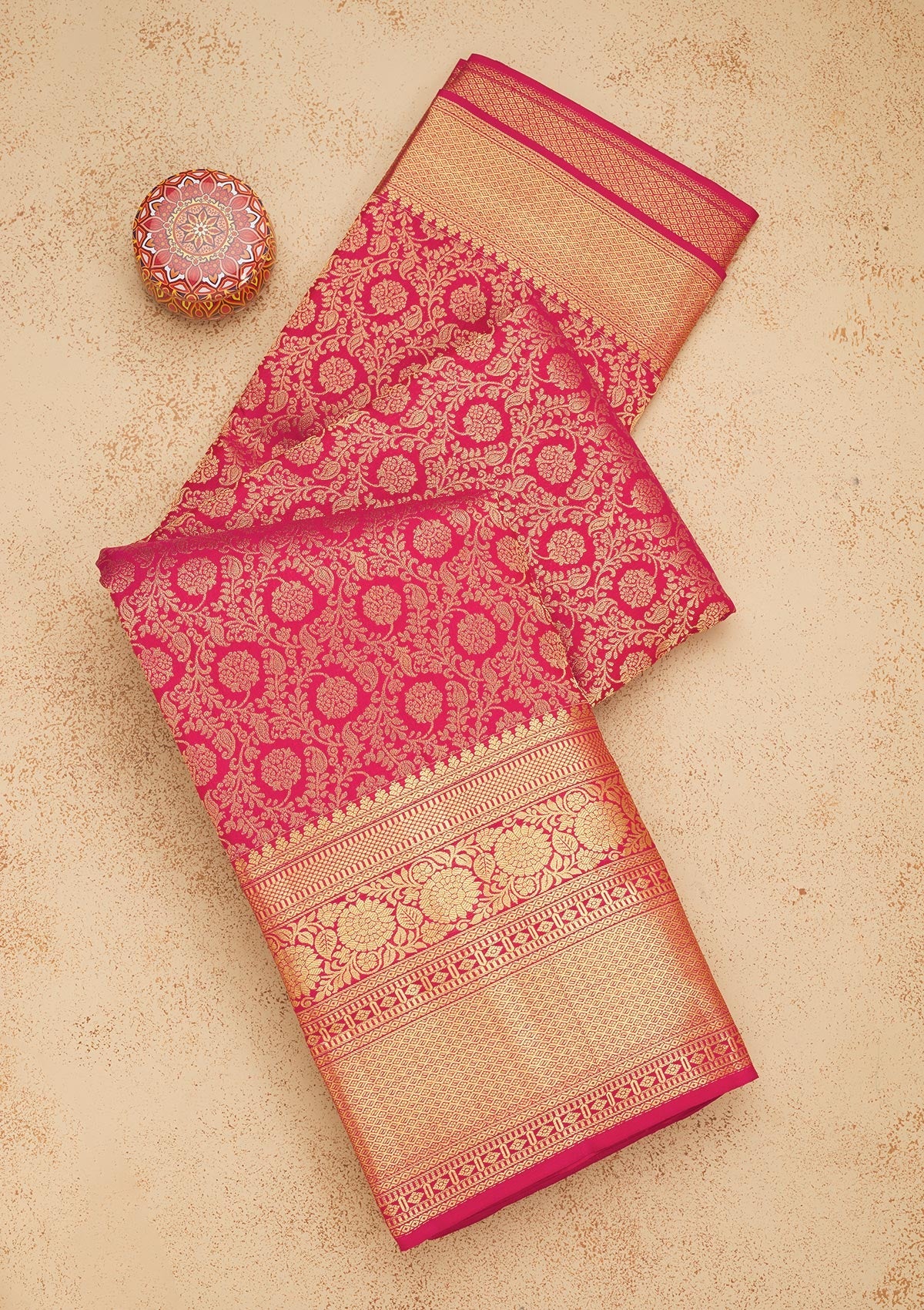 Rani Pink Zariwork Pure Silk Saree-Koskii