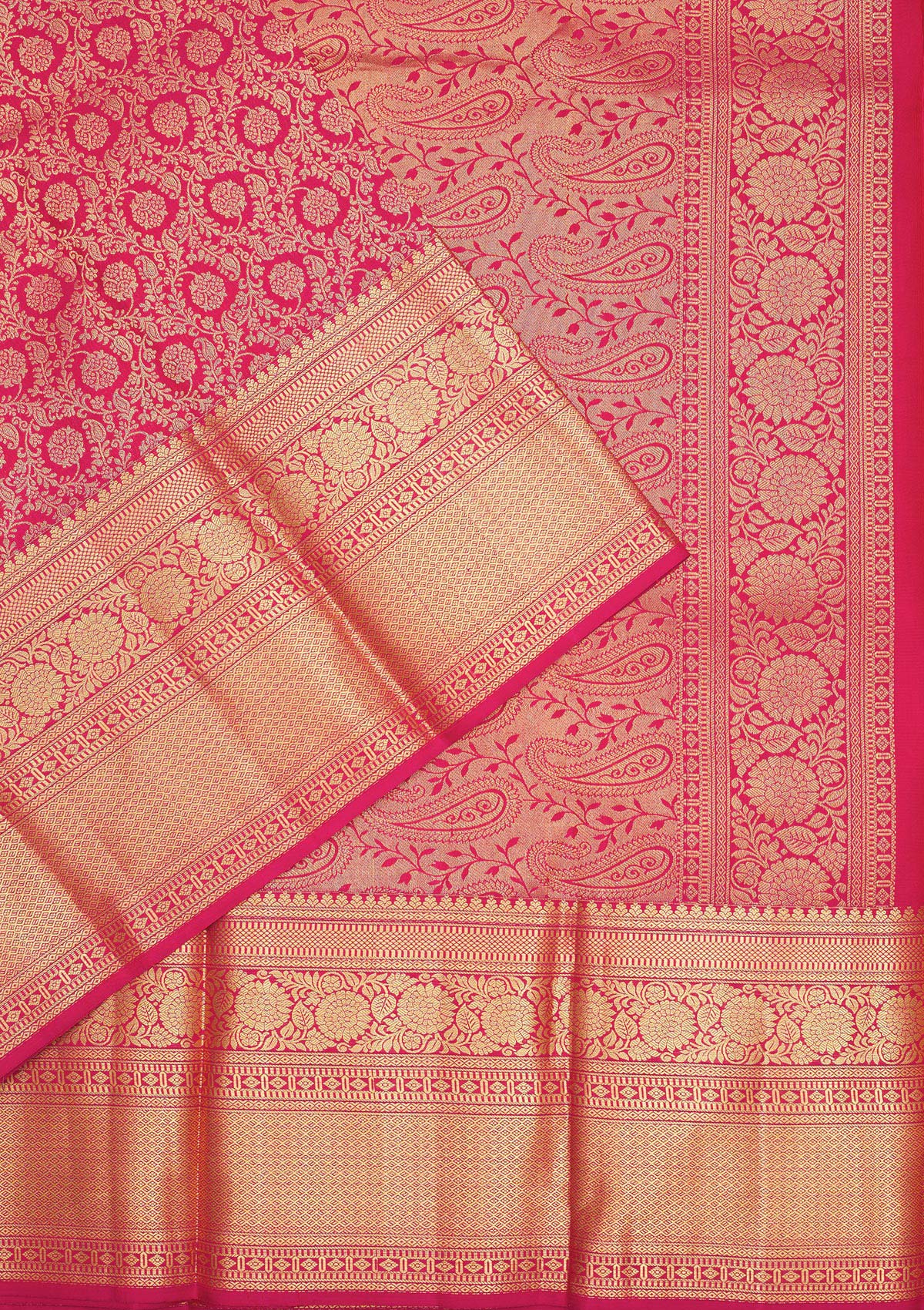 Rani Pink Zariwork Pure Silk Saree-Koskii