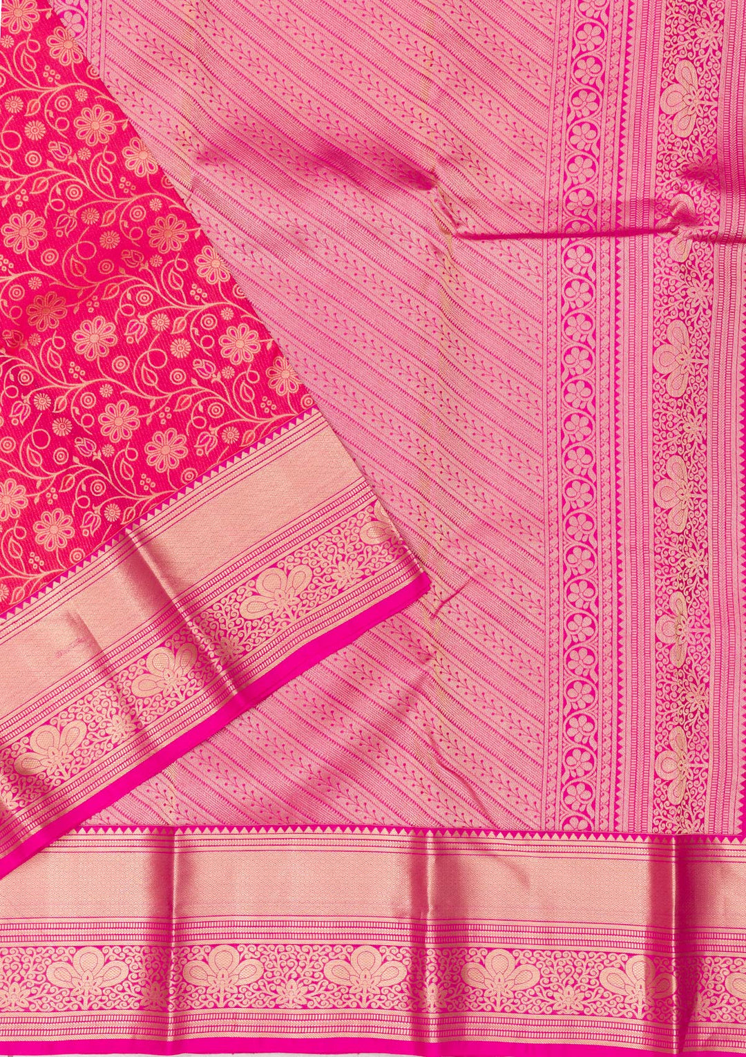 Rani Pink Zariwork Pure Silk Saree-Koskii